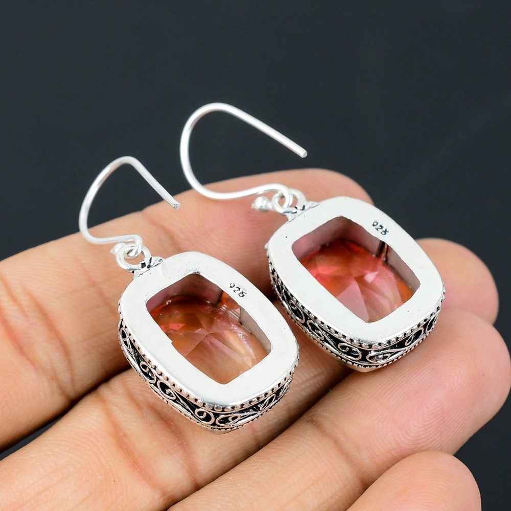 Top-quality Bicolor Tourmaline Gemstone Earrings Wrapped in 925 Sterling Silver - Picture 2 of 3